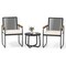 3-Piece Outdoor Bistro Set with Black PE Rattan Chairs and Off-White Cushions Include Glass Table